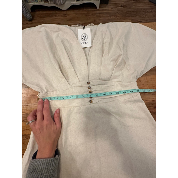 Cider Cream V Neck Flutter Sleeve Midi Dress Linen Blend Large - Picture 10 of 14